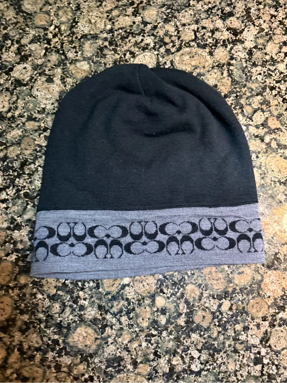 Coach Black & Gray Logo Knit Beanie and Scarf Set